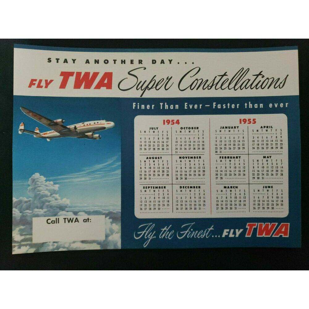 Vintage 1954 1955 TWA‎ Super Constellations Airplane Calendar New Old Stock